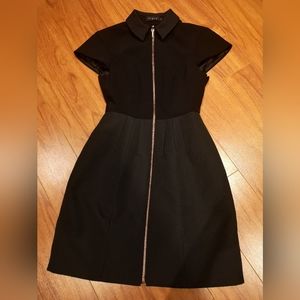 Ted Baker Black Collar Cap Sleeve Zip Up Dress